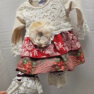 She Bloom Boutique Outfit Floral Lace Stripe Ruffle Top Pants Girl 18 M USA Made